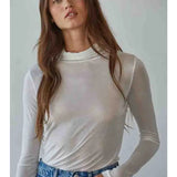Sheer Turtleneck Long Sleeve Top in White