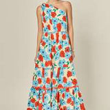 Floral One Shoulder Ric Rac Long Dress