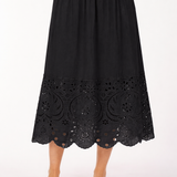 Lace Mix Shirred Midi Skirt