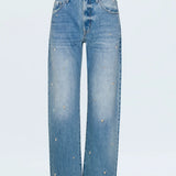 Lexi Mid Rise Bowed Straight Jean - Confetti Vintage