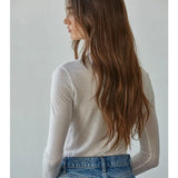 Sheer Turtleneck Long Sleeve Top in White