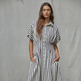 By Together Woven Cotton Polyester Striped Shirtdress