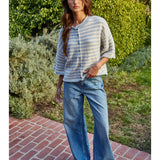 Knit Sweater Striped Quarter Sleeve Cardigan