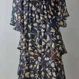 Midnight Floral Tiered Maxi Skirt