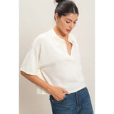 Hyfve Ivory Collared Short Sleeve Sweater Top