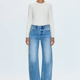 Lexi Mid Rise Bowed Straight Jean - Confetti Vintage