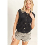 Sleeveless Ribbed Button Down Black