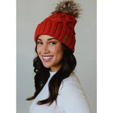 Terracotta Diamond Cable Knit Pom Hat