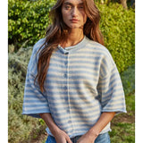 Knit Sweater Striped Quarter Sleeve Cardigan
