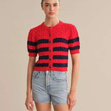 Tallulah Striped Puff Sleeve Cable Cardigan
